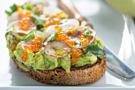 Wild Keta Red Salmon Caviar with Avocado on Toast